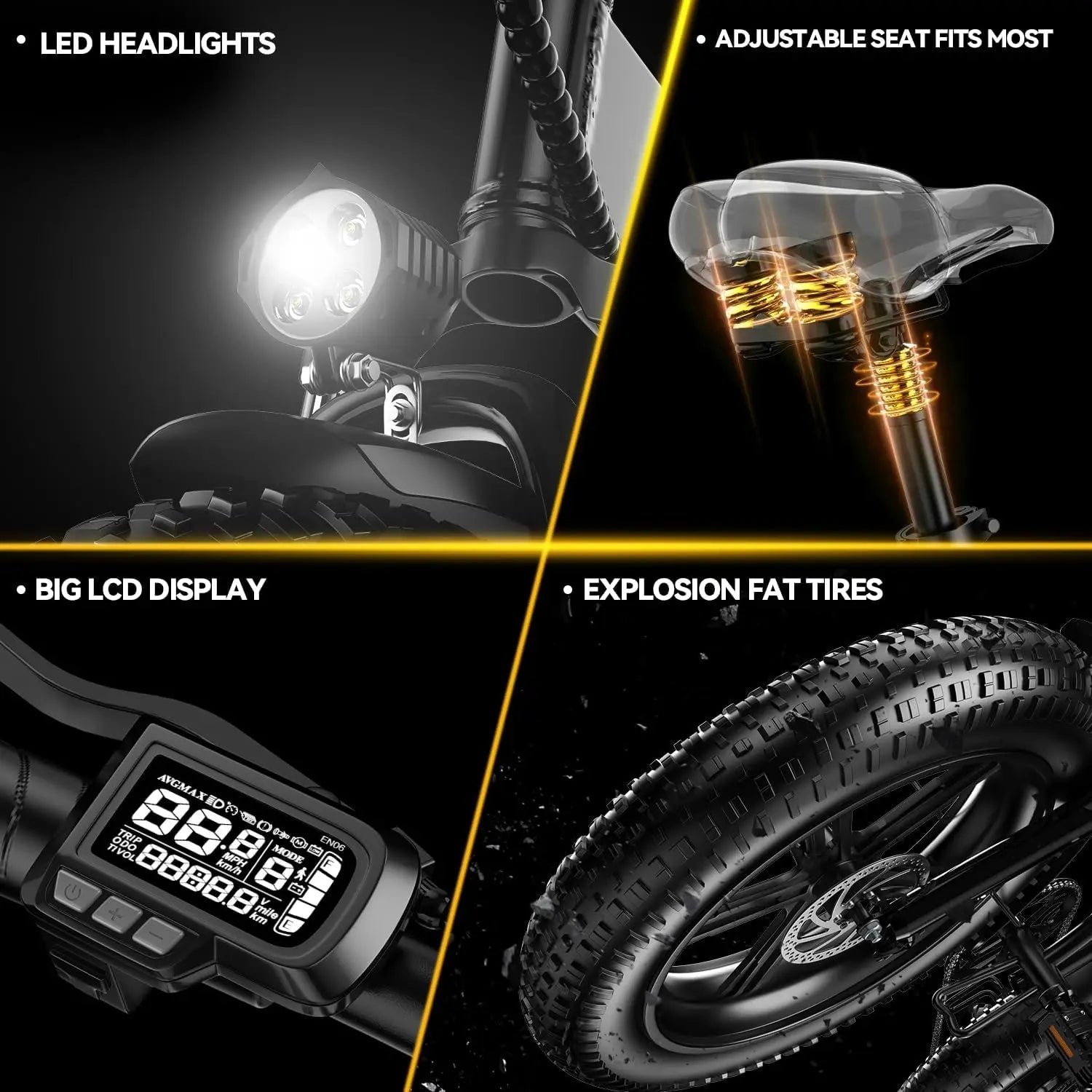 1000W Folding Electric Bike,48V 20.8AH Removable Battery EBike,30+MPH,80 Miles Max Range Electric Bike for Adults, 20" Fat Tire Ai-TechWorld 