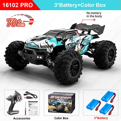 Teeggi 16101 /16102 PRO 1:16 High Speed RC Car With LED Light Drift 70KM/H 4WD RC Off-Road Car Monster Truck Toy For Kid Gifts Ai-TechWorld 