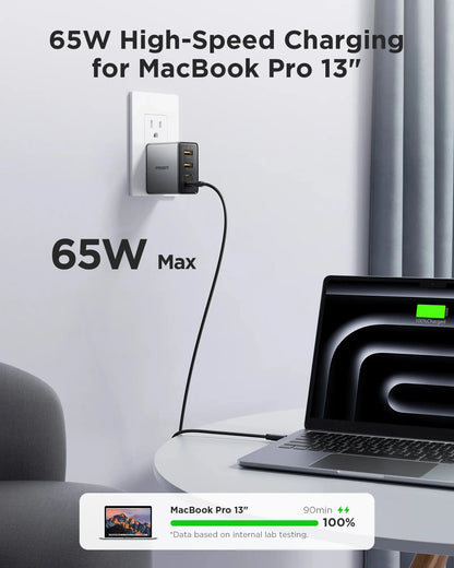 PISEN 65W 4-Port GaN Charger w/ 4FT C-C Cable, Fast Charge for MacBook, iPhone 16-14, iPad, Galaxy S24, Pixel 8, Steam Deck Ai-TechWorld 