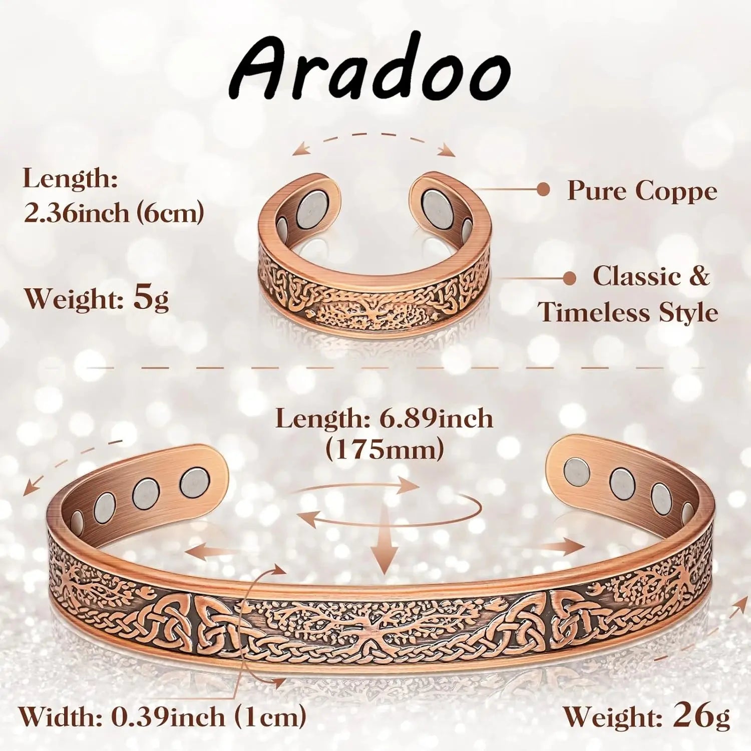 ARADOO Copper Bracelets for Women & Lymphatic Drainage Ring, Magnetic Lymph Detox Ring and Magnetic Copper Bracelet Jewelry Gift Ai-TechWorld 