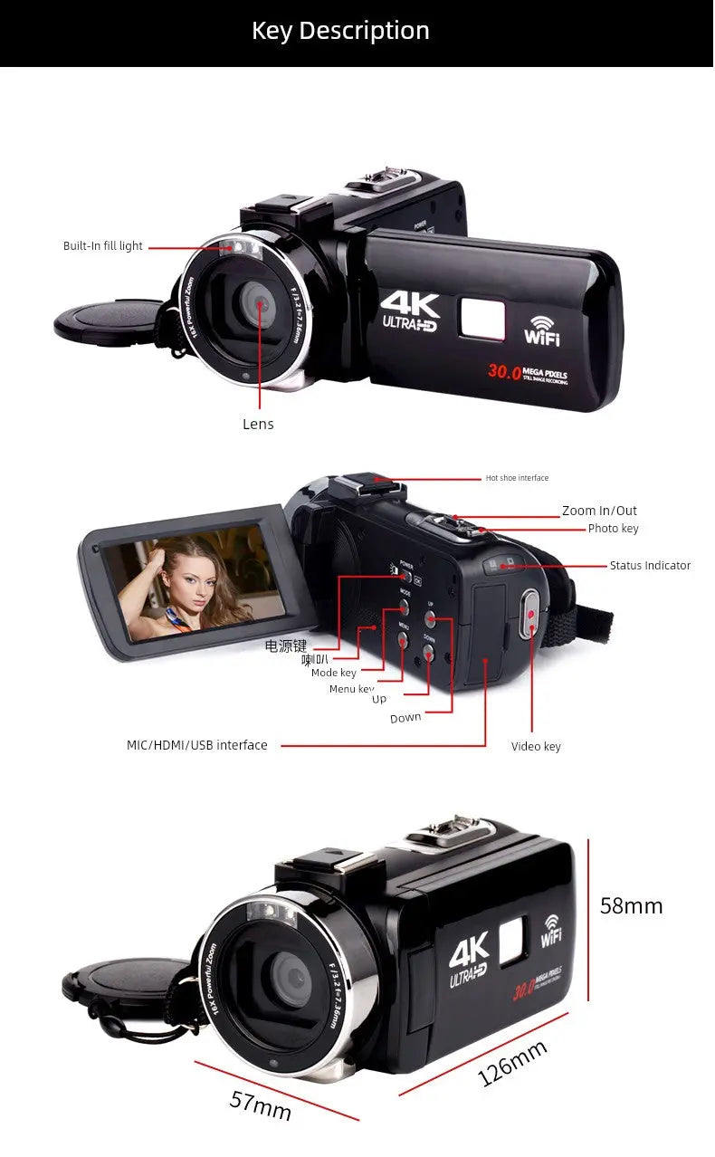 4K HD Digital Camera Infrared Home Video Professional Photography WiFi Wedding Fast Hand Joke Action Sports Camera with WiFi Ai-TechWorld 
