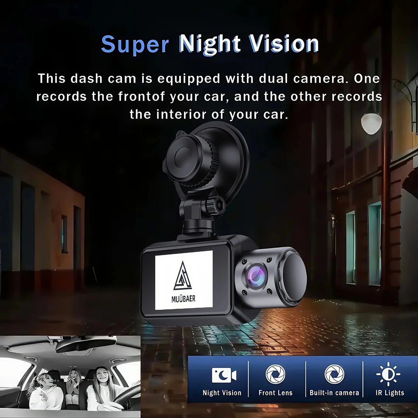 4K 3 Channel Dash Cam with 2" IPS Screen, IR Night Vision, Parking Monitor Ai-TechWorld 