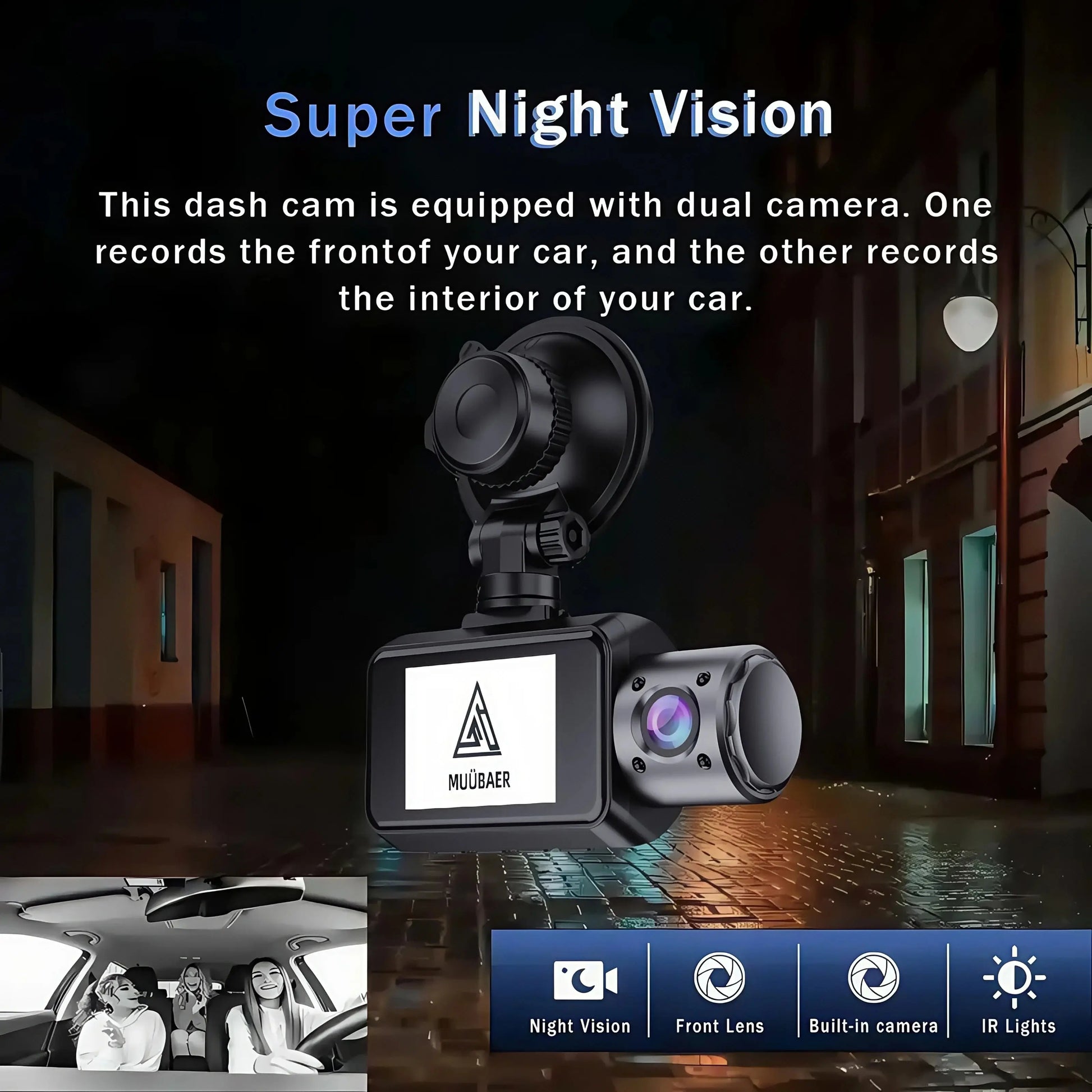 4K 3 Channel Dash Cam with 2" IPS Screen, IR Night Vision, Parking Monitor Ai-TechWorld 