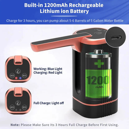 Water Dispenser Bottle Pump, Electric Water Pump for Universal 2-5 Gallon Bottle, Portable USB Charging Drinking Water Dispenser Ai-TechWorld 