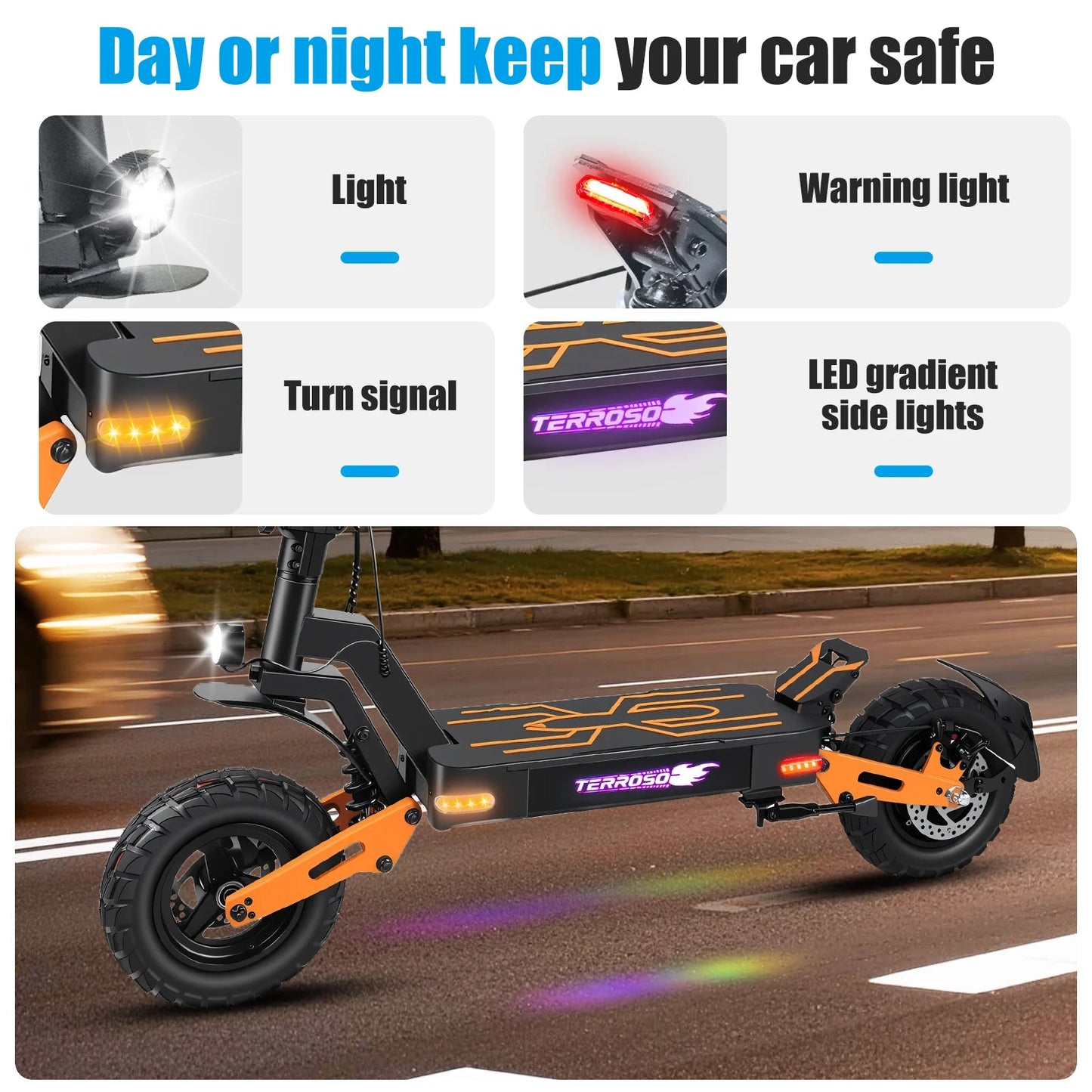 1200W Peak Motor Fold Adult Electric Scooter 48V 18AH 40MPH 11-inch off-roadTires Front and Rear Disc Brakes and Shock Absorbers Ai-TechWorld 