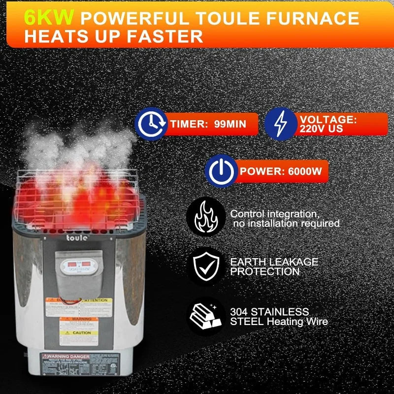 Outdoor Panoramic Barrel Sauna Room, 4-6 Person Hemlock Wood Design with 220V 6KW Electric Heater and Full Accessories Ai-TechWorld 