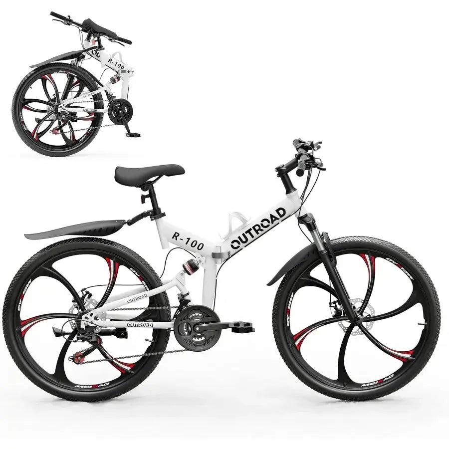 Outroad 26 Inch Folding Mountain Bike 21 Speed Full Suspension with Dual Disc Brake for Adults Men Women HighCarbon Steel Frame Ai-TechWorld 