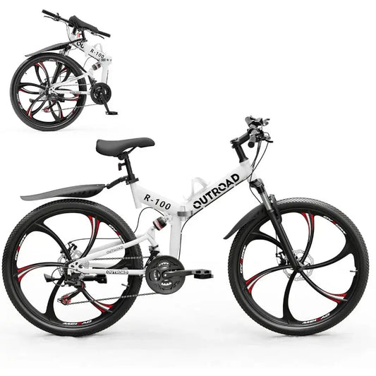 Outroad 26 Inch Folding Mountain Bike 21 Speed Full Suspension with Dual Disc Brake for Adults Men Women HighCarbon Steel Frame Ai-TechWorld 