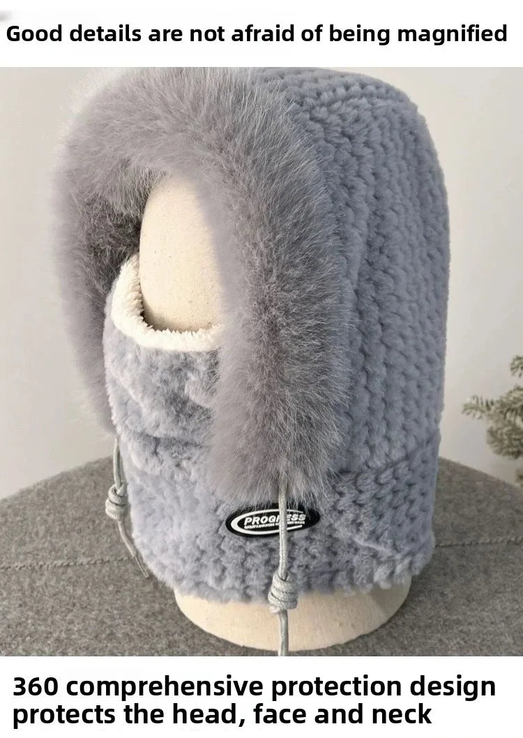 Autumn and Winter Women Thermal Plush Hat Hood Scarf and Mask Ear Protection Windproof Thick Design for Riding Outdoor Ai-TechWorld 