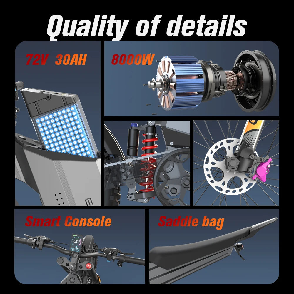 EKXBIKE GTS Electric Motorcycle for Adults 8000W Peak Electric Dirt Bike for Adults with 72V 30AH Battery Ai-TechWorld 