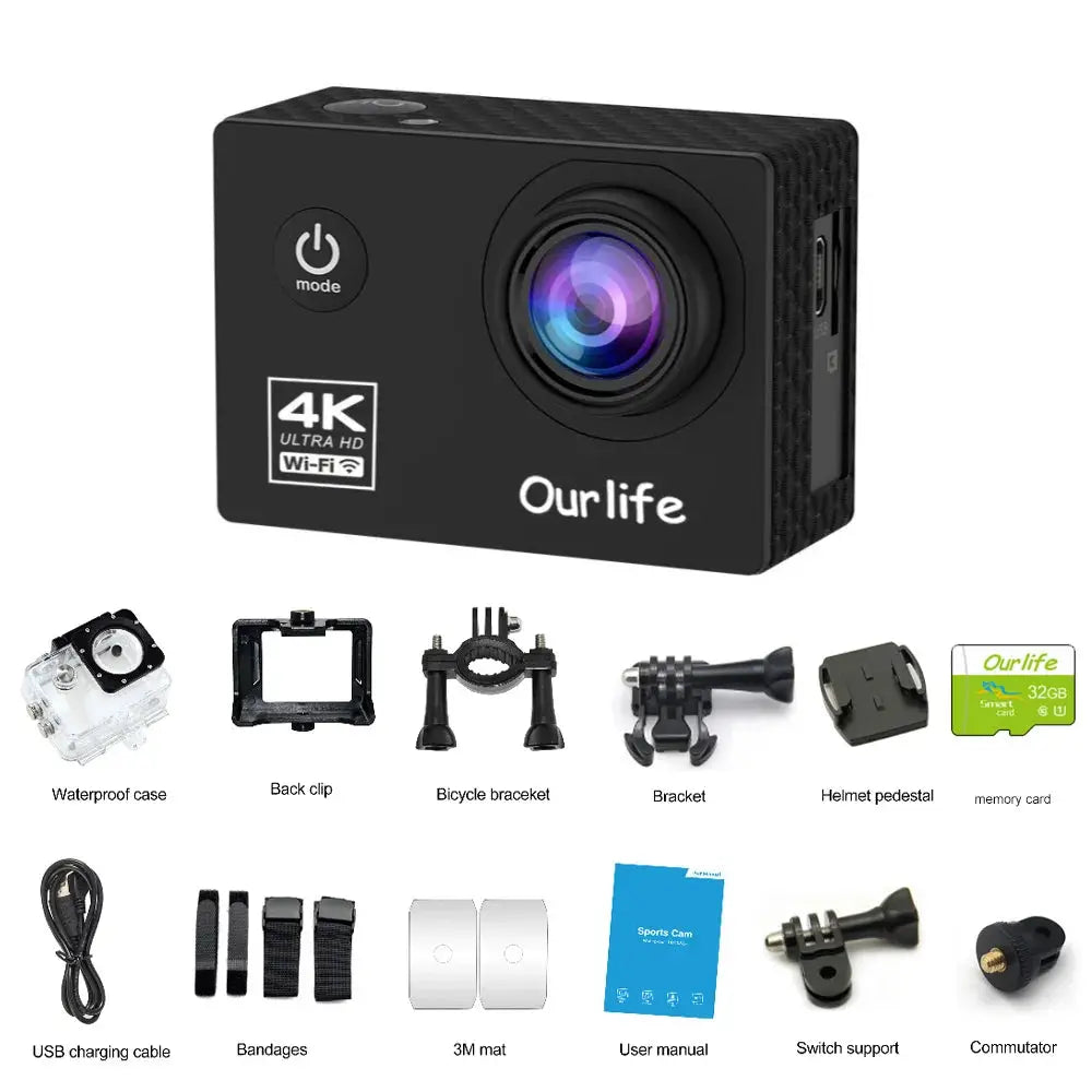 Action Camera Ultra HD 4K 16.0MP Wi-Fi 2.0" Screen 170D Webcam Ai-TechWorld 