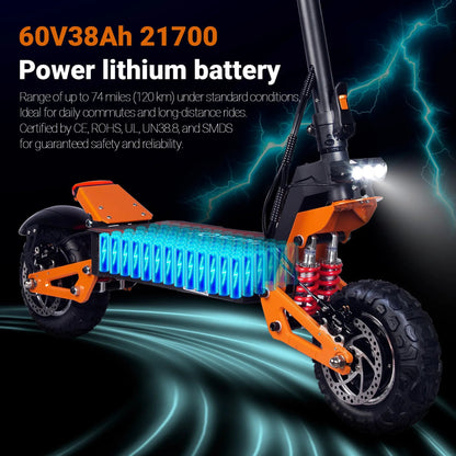 X5 6000W Dual Motor Eelectric Scooter in China Stock 60v 40ah Large Battery Remote Scooter with Seat 11-inch Tires Ai-TechWorld 