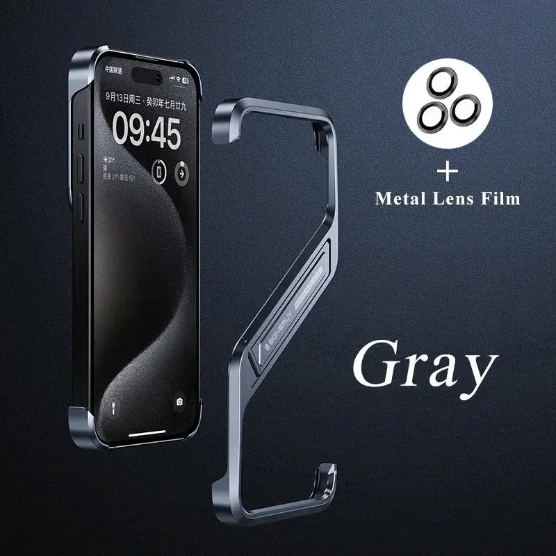 S-Shaped Metal Geometric Rimless Phone Case For iPhone 14 15 16 Pro Max 16ProMax Aluminum Alloy Hidden Stand Bracket Cover Funda Ai-TechWorld 