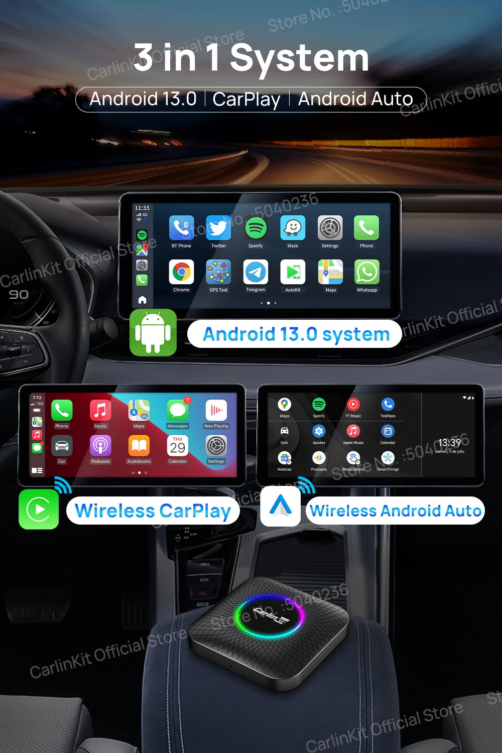 CarlinKit CarPlay Ai Box Android 13 SM6225 8 Cores 64GB 128GB Car Smart Streaming Box Wireless CarPlay Android Auto For Netflix Ai-TechWorld 