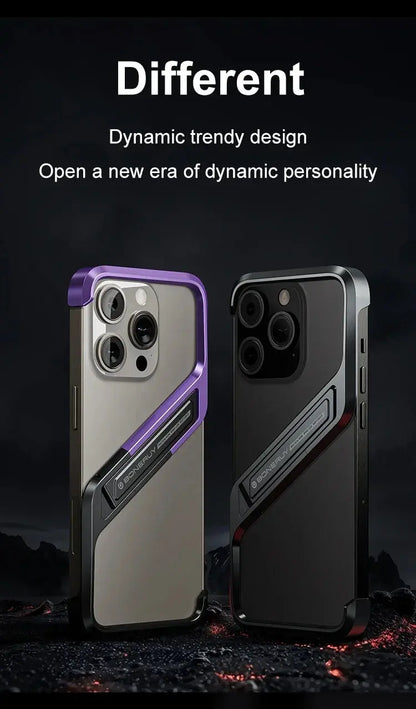 S-Shaped Metal Geometric Rimless Phone Case For iPhone 14 15 16 Pro Max 16ProMax Aluminum Alloy Hidden Stand Bracket Cover Funda Ai-TechWorld 