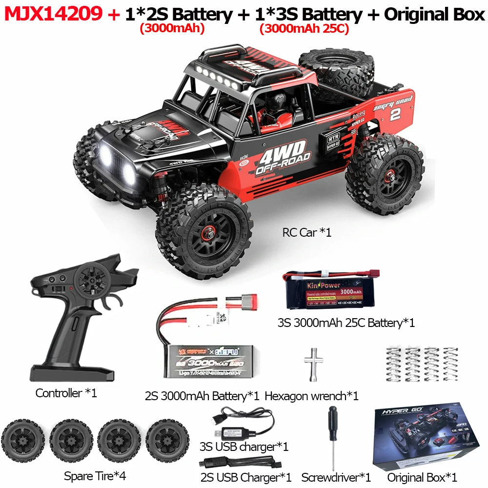 MJX 14209 14210 V3.0 1/14 RC Car 75km/h Brushless Hyper Go 2.4G Remote Control 4WD Off-road Racing RC Truck Electric Hobby Toy Ai-TechWorld 