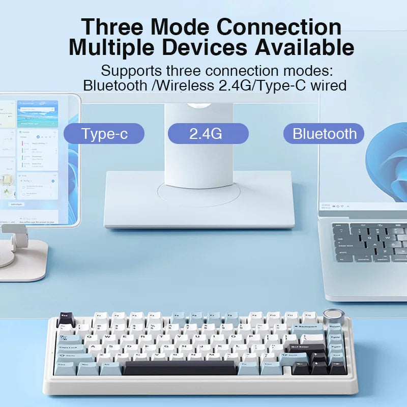 AULA F75 2.4G Wireless/Bluetooth/Wired Gaming Mechanical Keyboard RGB Customized 75% Layout OEM Profile Gasket Structure Ai-TechWorld   ai-techworld