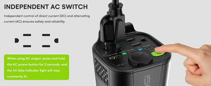 150W Car Power Inverter, 12V D/C To 110V AC Car Plug Adapter Outlet Converter, With 2 AC Outlets, A 18W USB A And Dual 30W PD Ca Ai-TechWorld 