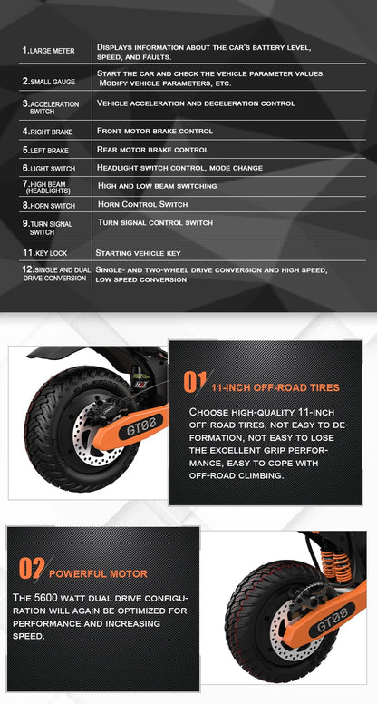 Arwibon 5600W Adult Electric Scooter Dual Motor Top Speed 46MPH,60V27AH, 11-inch Off-Road Tires Sport Folding eScooter with Seat Ai-TechWorld 