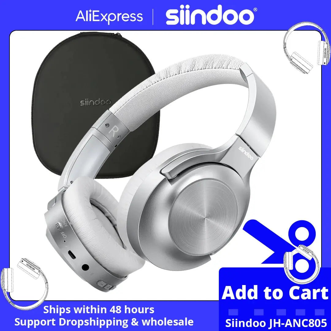 Siindoo JH-ANC805B Active Noise Cancelling Wireless Headphones Over Ear with Mic BT 5.3 HiFi Stereo Headset Deep Bass for PC TV Ai-TechWorld 