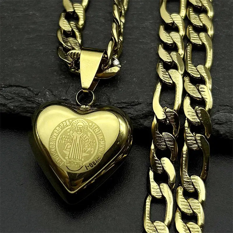 Colorful Crystal Saint Benedict Medal Necklace Women Men Stainless Steel Gold Color Chain Necklaces Jewelry San Benito N8391S05 Ai-TechWorld 