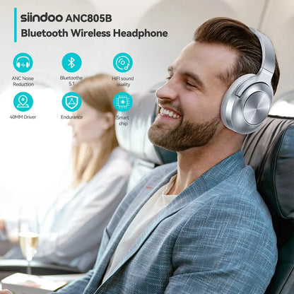 Siindoo JH-ANC805B Active Noise Cancelling Wireless Headphones Over Ear with Mic BT 5.3 HiFi Stereo Headset Deep Bass for PC TV Ai-TechWorld 