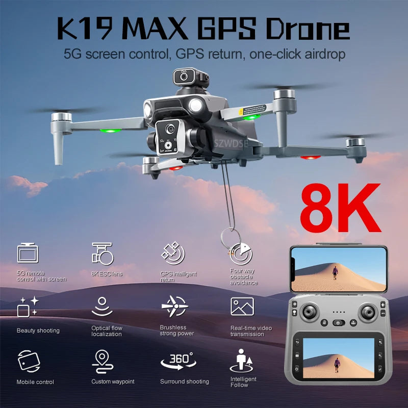 New K19 MAX GPS Drone Professional 8K Camera Aerial FPV Brush Avoiding Obstacle with Large Screen Remote Control Folding Drone Ai-TechWorld 