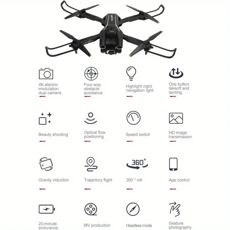 Foldable Camera Drone for Beginners & Adult - Four Direction Obstacle Avoidance, 360° Flips, One-Key Take Off/ Landing, 3D Flips Ai-TechWorld 