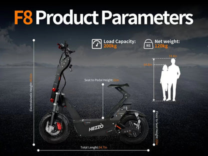 HEZZO 8000W Electric Scooter Dual Motor Top Speed 90-100KM/H，72V 50Ah ，16Inch Off-Road Tires Sport Folding F8 eScooter Ai-TechWorld 
