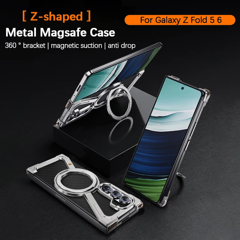 For Samsung Z Fold 7 6 5 Aluminum Alloy Frame 360° Magnetic Holder Magsafe Case For Galaxy Z Fold 6 Metal Frameless Bumper Cover Ai-TechWorld 