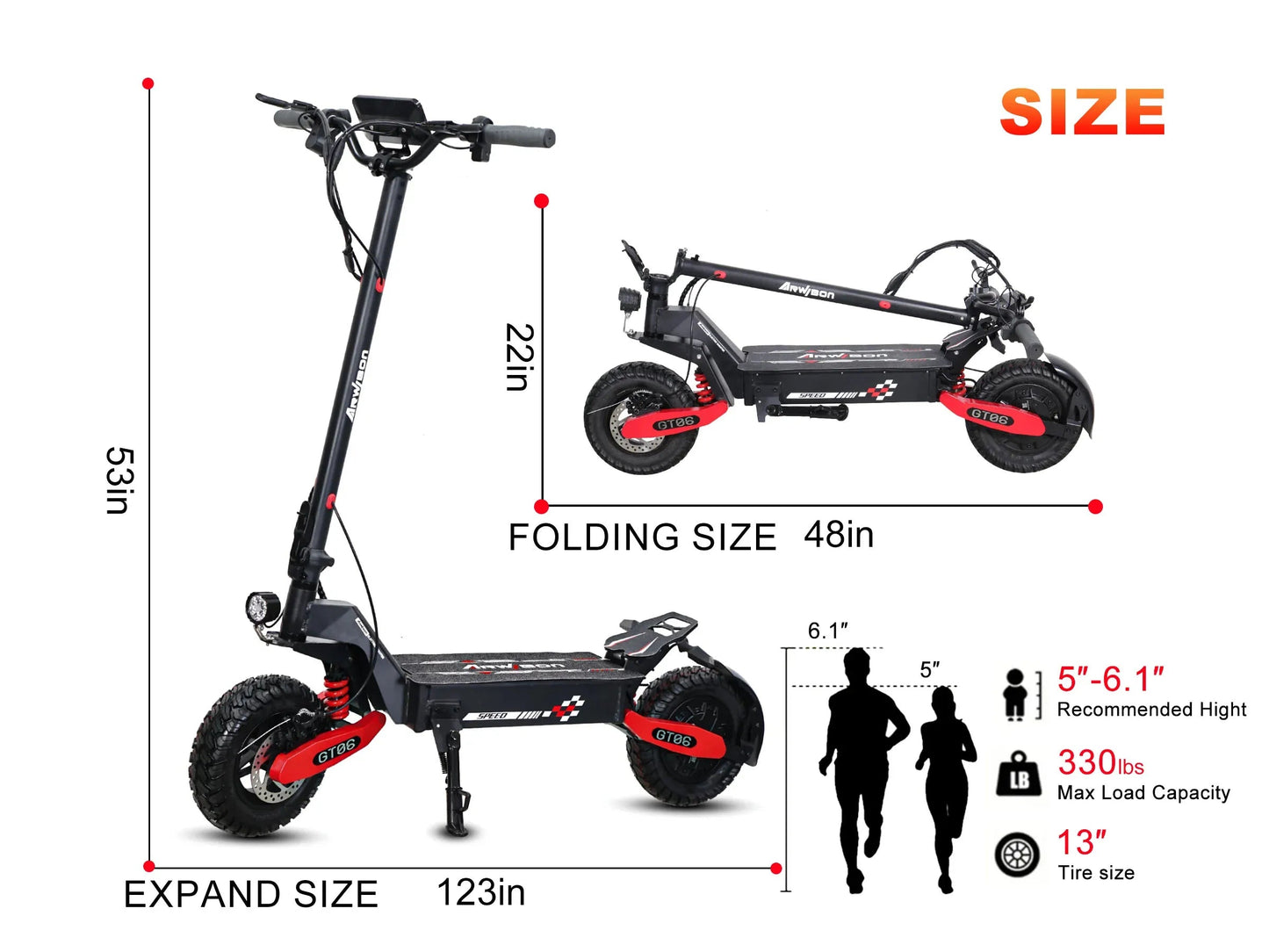 Arwibon GT06 1200W Foldable E-Scooter for Adults -Max Speed 30MPH, 48V 13AH/23.4AH, 11"Off-Road Tires | US Stock, Factory Direct Ai-TechWorld 