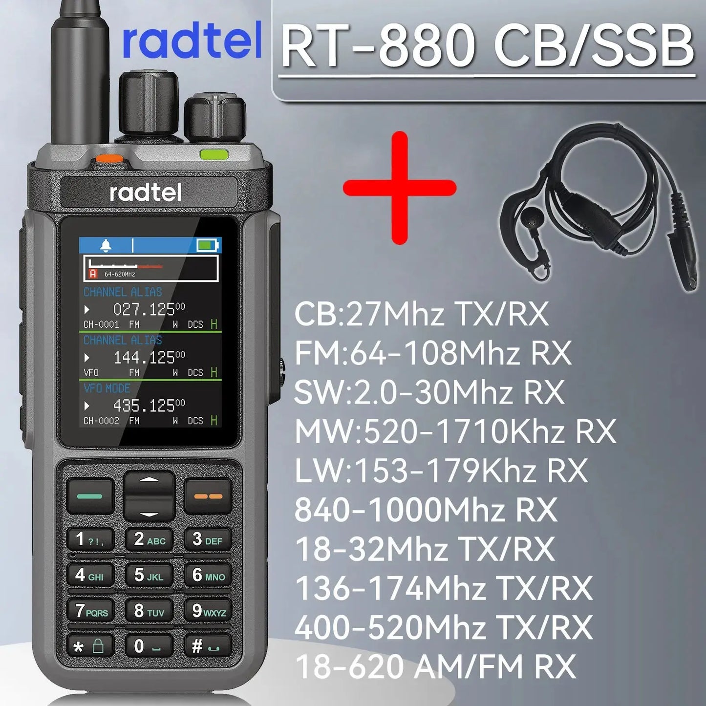 Radtel RT-880 10w Multi Band Ham Radio HF UHF VHF  with AM USB LSB CW CB LW MW SW SSB , 1024 Channels, Cross Band Repeaper Ai-TechWorld 