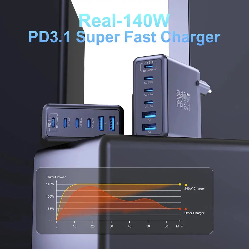 Ubigbuy 240W GaN Charger Fast Charging 140W PD3.1 PPS Ai-TechWorld 