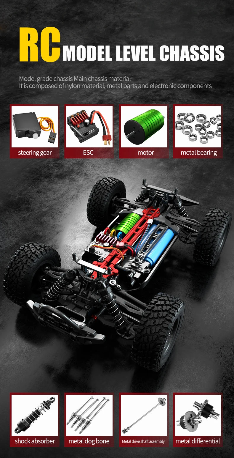 Teeggi 16101 /16102 PRO 1:16 High Speed RC Car With LED Light Drift 70KM/H 4WD RC Off-Road Car Monster Truck Toy For Kid Gifts Ai-TechWorld 