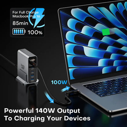 ASOMETECH 140W GaN USB Type C Fast Charger Multiple Ports QC4.0 PD Quick Charger For Macbook Laptop Tablet iPhone 14 Samsung S23 Ai-TechWorld 
