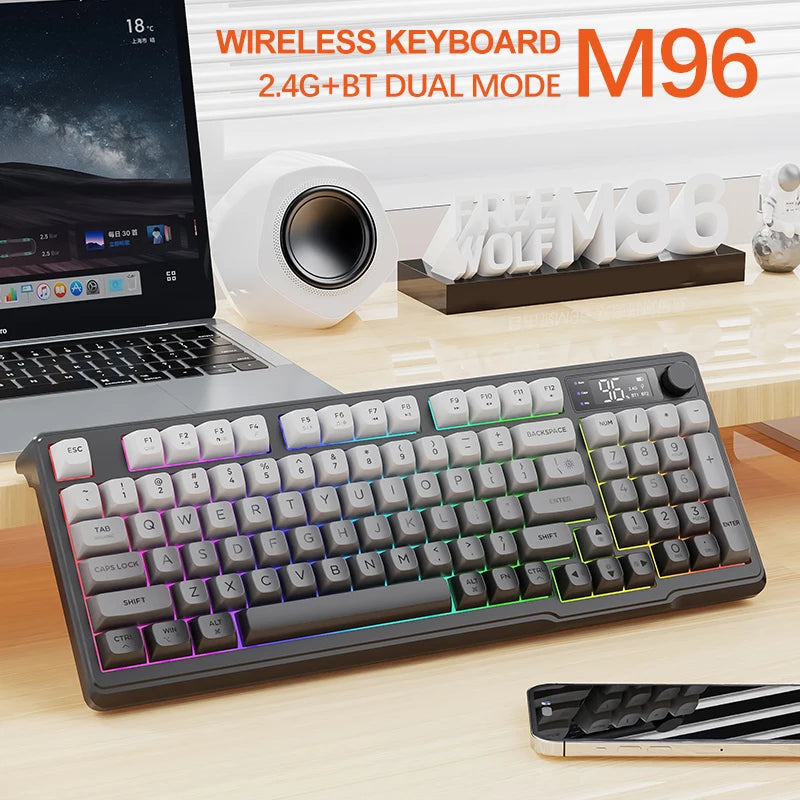 M96 Bluetooth Keyboard Wireless FREEWOLF Screen Gaming Keyboard,Electronic Screen, Multi-Device Connection,Ergonomics Gaming Ai-TechWorld   ai-techworld