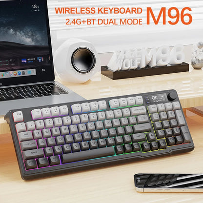 M96 Bluetooth Keyboard Wireless FREEWOLF Screen Gaming Keyboard,Electronic Screen, Multi-Device Connection,Ergonomics Gaming Ai-TechWorld   ai-techworld