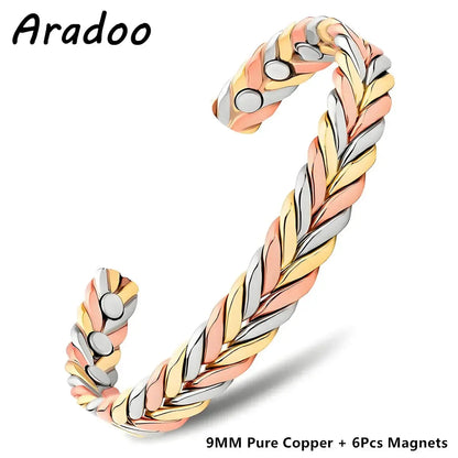ARADOO Pure Copper Bracelets for Women 3500 Gauss Magnetic Therapy Braided Cuff Bangle Jewelry Gift Ai-TechWorld 