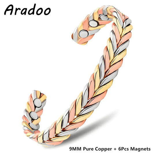 ARADOO Pure Copper Bracelets for Women 3500 Gauss Magnetic Therapy Braided Cuff Bangle Jewelry Gift Ai-TechWorld 