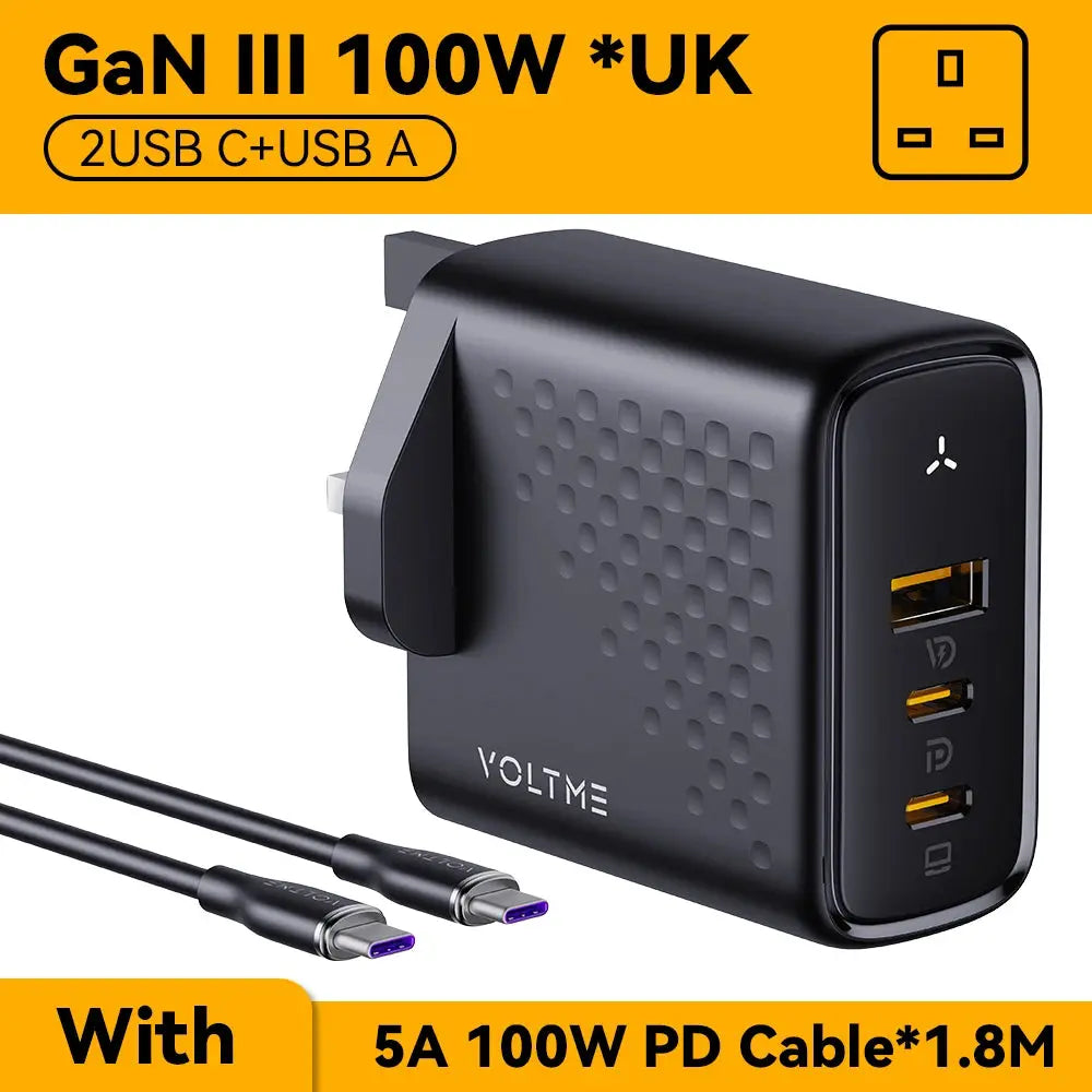VOLTME GaN III 100W Desktop Charger Quick Charge 4.0 QC 3.0 PD USB-C Type C USB Fast Charging For MacBook Samsung iPhone 15 14 Ai-TechWorld 