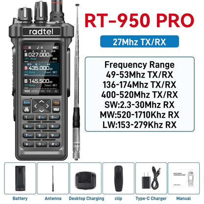 Radtel RT-950 PRO Bluetooth GPS APRS Programmable RGB Screen Frequency FM/SSB+71cm Dual-band 86mhz Ham Handtalkie W/ APP Ai-TechWorld 