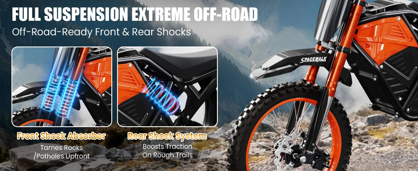 Electric Dirt Bike for Adults, 48V 3000W Peak Power Electric Motorcycle with 14"/12" Fat Tire, 37.5MPH Mountain Off-Road Ebike Ai-TechWorld 