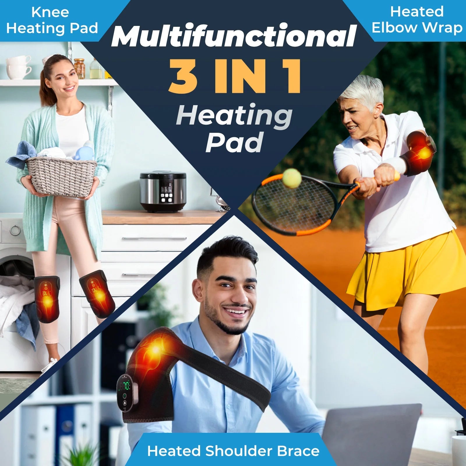 Thermal Knee Massager 3 in 1 Shoulder Knee Elbow Heating Massage Support Brace Rechargeable Vibration Pad Machine Muscle Relax Ai-TechWorld 