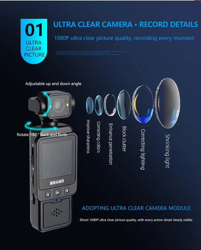 1080P Handheld Sports Pocket Camera HD Display 180° Rotatable WiFi Wireless Video Recorder Built-in Fill Light Motion Camera Ai-TechWorld 