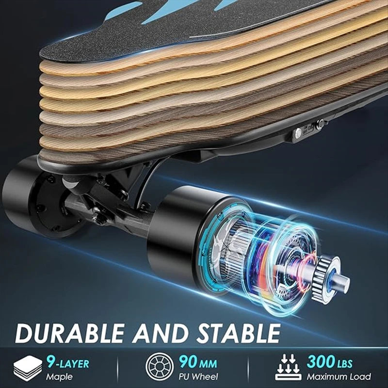 Caroma 38" Electric Skateboard with Remote Control, 1200W Brushless Motor, 28 MPH Top Speed, 300 lbs Max Load, Safety Glow Paper Ai-TechWorld 