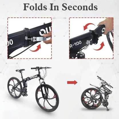 26 Inch Folding Mountain Bike with High Carbon Steel 21 Speed City Bike with Dual Suspension Folding Bicycle for Adults Men and Ai-TechWorld 