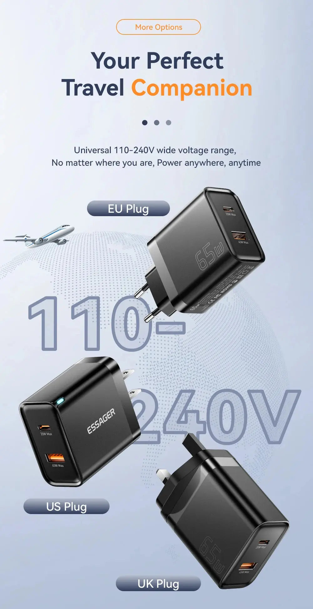 Essager 65W GaN Charger USB PD Type C Fast Charging  Phone Adapter QC3.0 For iPhone 16 Pro Max Samsung Galaxy S23 Xiaomi Huawei Ai-TechWorld 