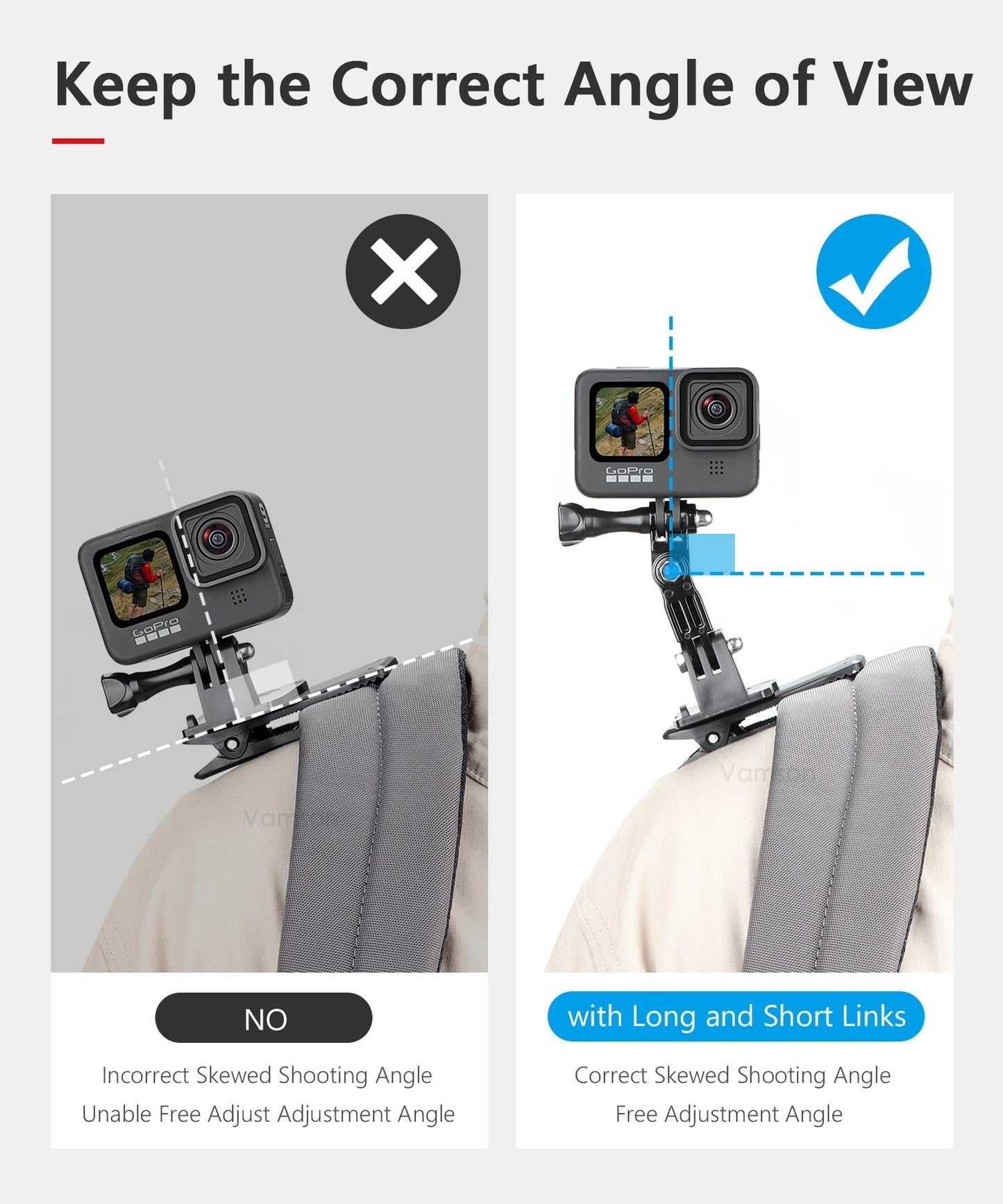 Vamson Backpack Clip for Insta360 x3 for GoPro Hero 11 10 9 Camera 360° Rotate Shoulder Belt Mount Accessories for Dji Action Ai-TechWorld 