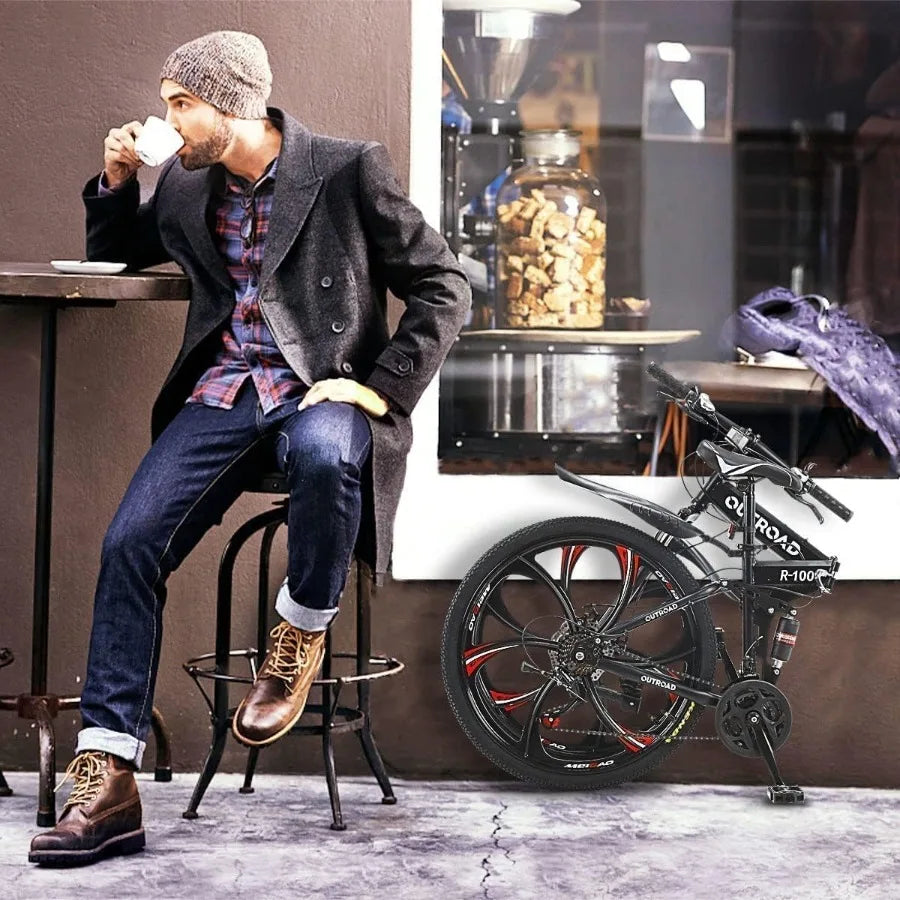 26 Inch Folding Mountain Bike with High Carbon Steel 21 Speed City Bike with Dual Suspension Folding Bicycle for Adults Men and Ai-TechWorld 