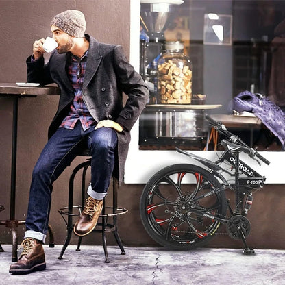 26 Inch Folding Mountain Bike with High Carbon Steel 21 Speed City Bike with Dual Suspension Folding Bicycle for Adults Men and Ai-TechWorld 